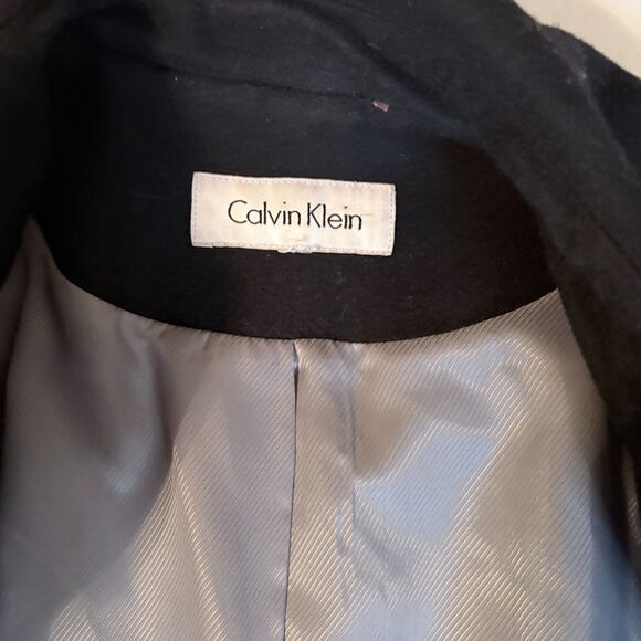 Calvin Klein Black Wool Blend Pea Coat Double Breasted Classic Tailored Jacket - Picture 8 of 9